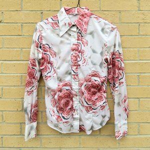 Jeune Belles Long Sleeve Floral Print Shirt 100% Polyester size 9/10